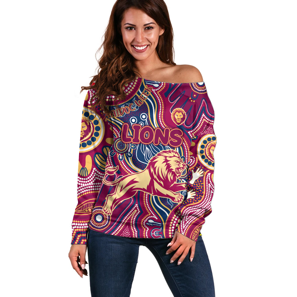 Personalised NAIDOC Week 2024 Brisbane Lions Off Shoulder Sweater Australian Aboriginal Hand Painting