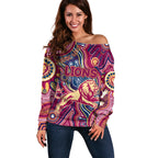 Personalised NAIDOC Week 2024 Brisbane Lions Off Shoulder Sweater Australian Aboriginal Hand Painting