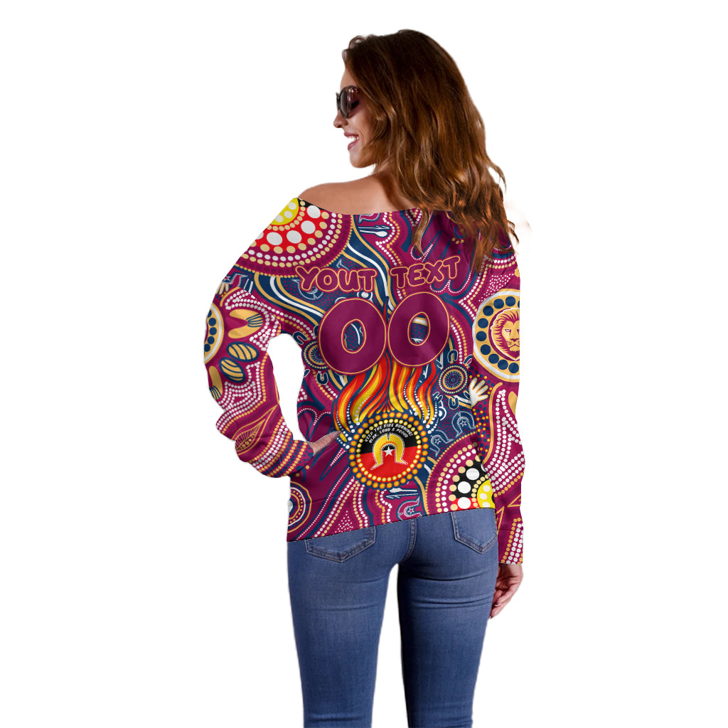 Personalised NAIDOC Week 2024 Brisbane Lions Off Shoulder Sweater Australian Aboriginal Hand Painting