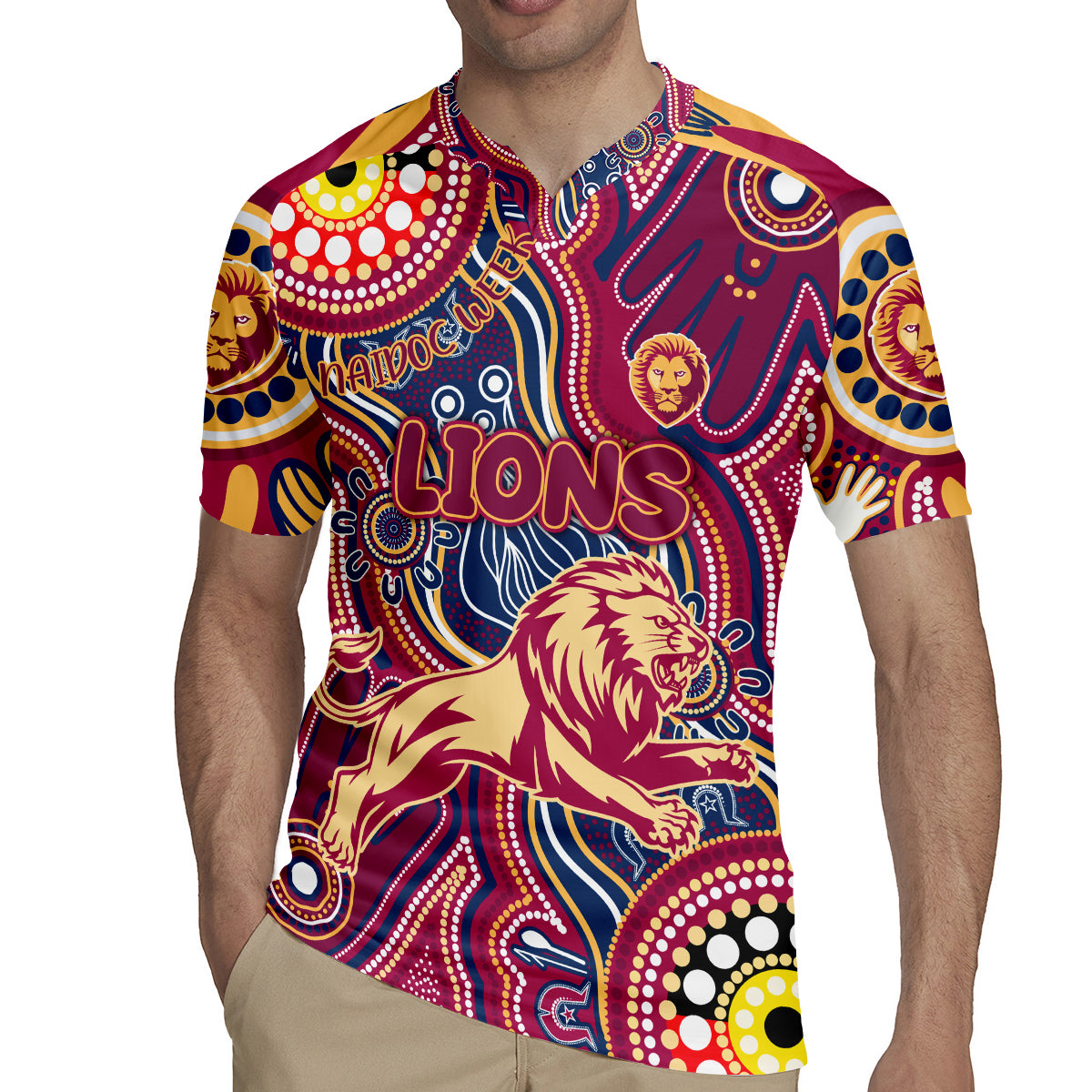 Personalised NAIDOC Week 2024 Brisbane Lions Rugby Jersey Australian Aboriginal Hand Painting
