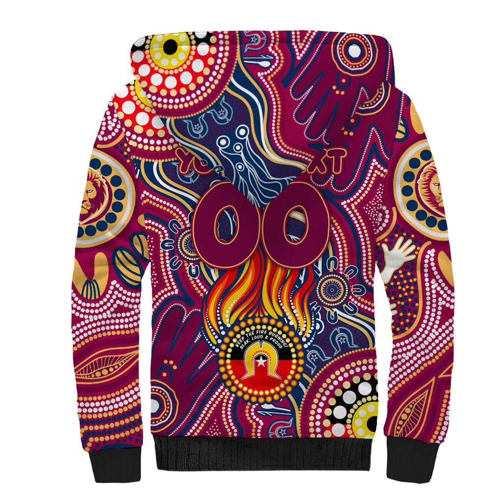 Personalised NAIDOC Week 2024 Brisbane Lions Sherpa Hoodie Australian Aboriginal Hand Painting
