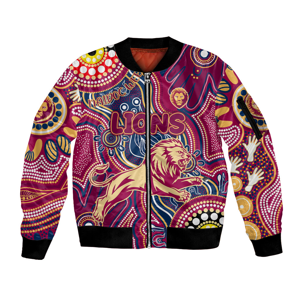 Personalised NAIDOC Week 2024 Brisbane Lions Sleeve Zip Bomber Jacket Australian Aboriginal Hand Painting