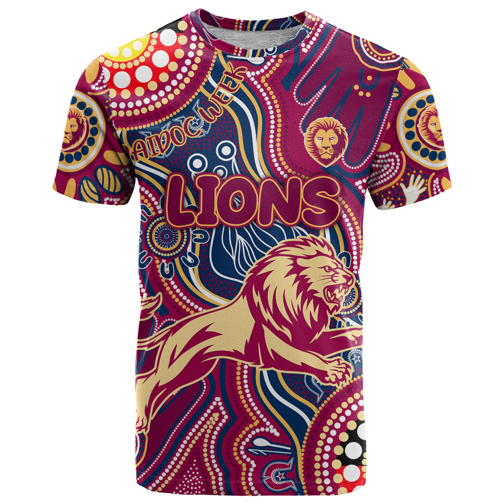Personalised NAIDOC Week 2024 Brisbane Lions T Shirt Australian Aboriginal Hand Painting
