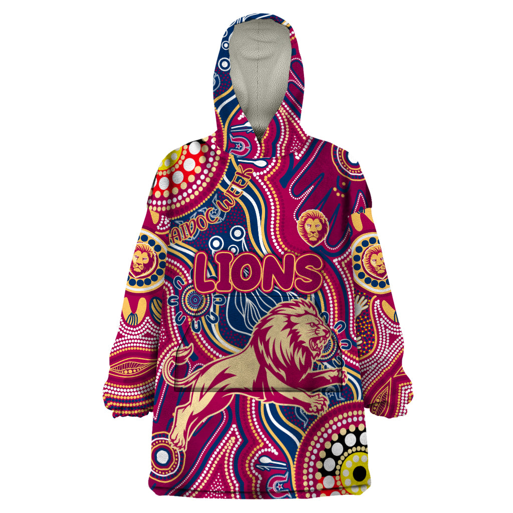Personalised NAIDOC Week 2024 Brisbane Lions Wearable Blanket Hoodie Australian Aboriginal Hand Painting