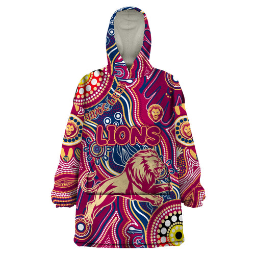 Personalised NAIDOC Week 2024 Brisbane Lions Wearable Blanket Hoodie Australian Aboriginal Hand Painting
