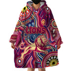 Personalised NAIDOC Week 2024 Brisbane Lions Wearable Blanket Hoodie Australian Aboriginal Hand Painting
