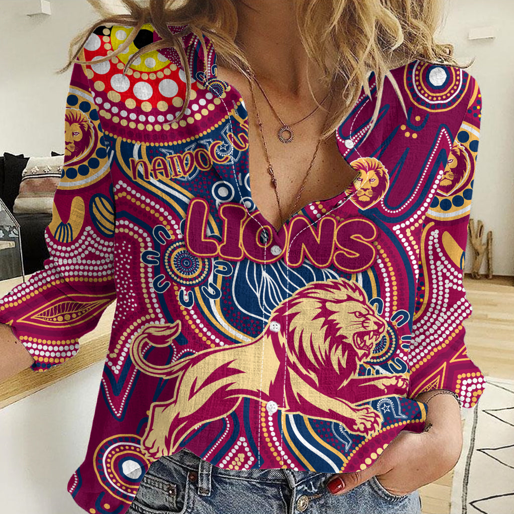 Personalised NAIDOC Week 2024 Brisbane Lions Women Casual Shirt Australian Aboriginal Hand Painting