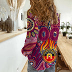 Personalised NAIDOC Week 2024 Brisbane Lions Women Casual Shirt Australian Aboriginal Hand Painting