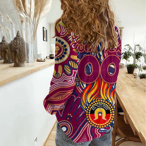 Personalised NAIDOC Week 2024 Brisbane Lions Women Casual Shirt Australian Aboriginal Hand Painting