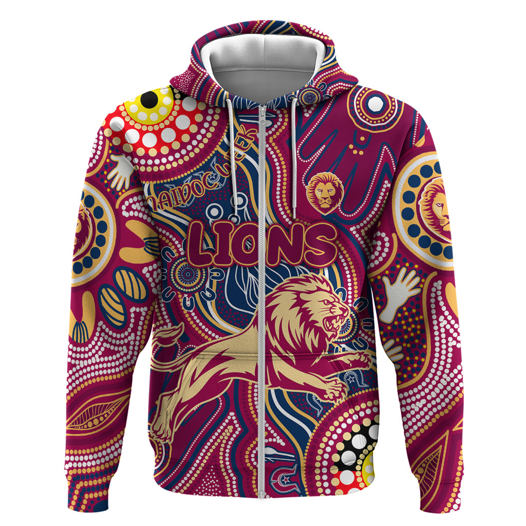 Personalised NAIDOC Week 2024 Brisbane Lions Zip Hoodie Australian Aboriginal Hand Painting