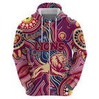 Personalised NAIDOC Week 2024 Brisbane Lions Zip Hoodie Australian Aboriginal Hand Painting