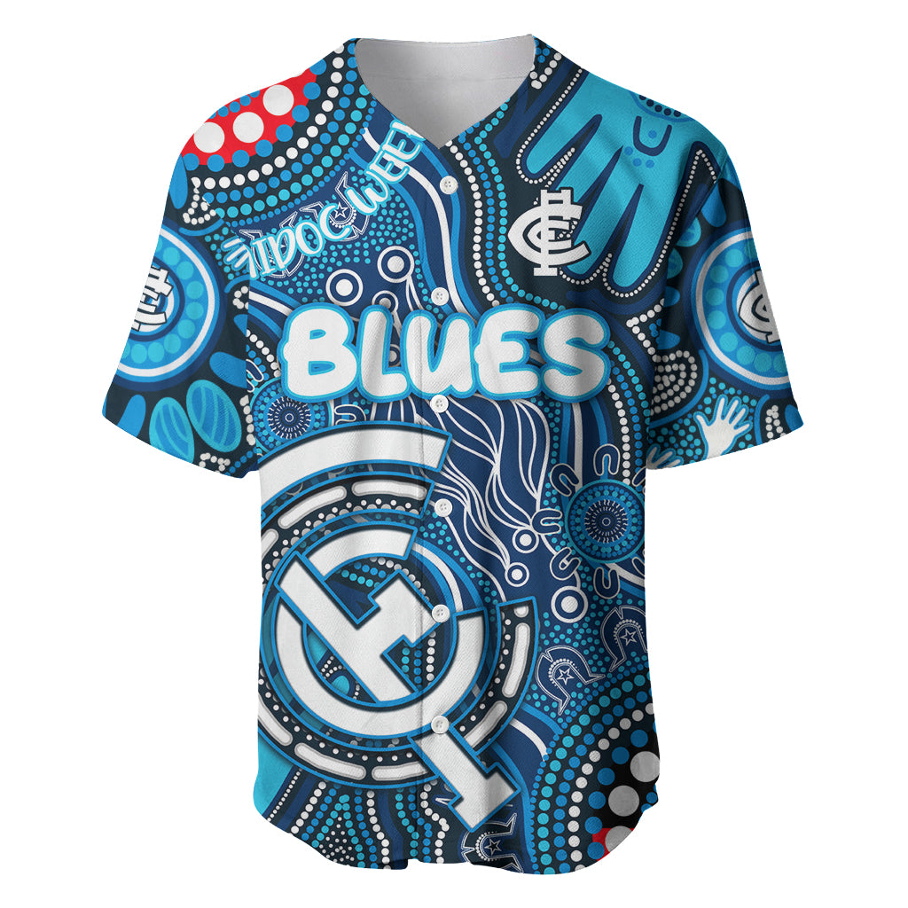 Personalised NAIDOC Week 2024 Carlton Blues Baseball Jersey Australian Aboriginal Hand Painting