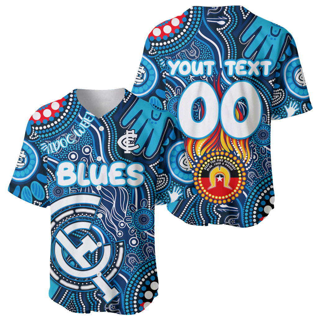 Personalised NAIDOC Week 2024 Carlton Blues Baseball Jersey Australian Aboriginal Hand Painting