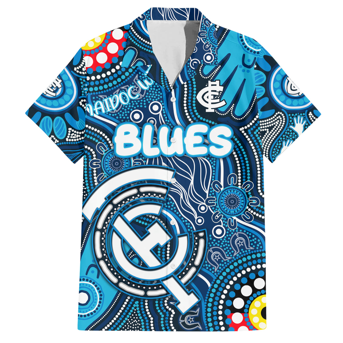 Personalised NAIDOC Week 2024 Carlton Blues Hawaiian Shirt Australian Aboriginal Hand Painting