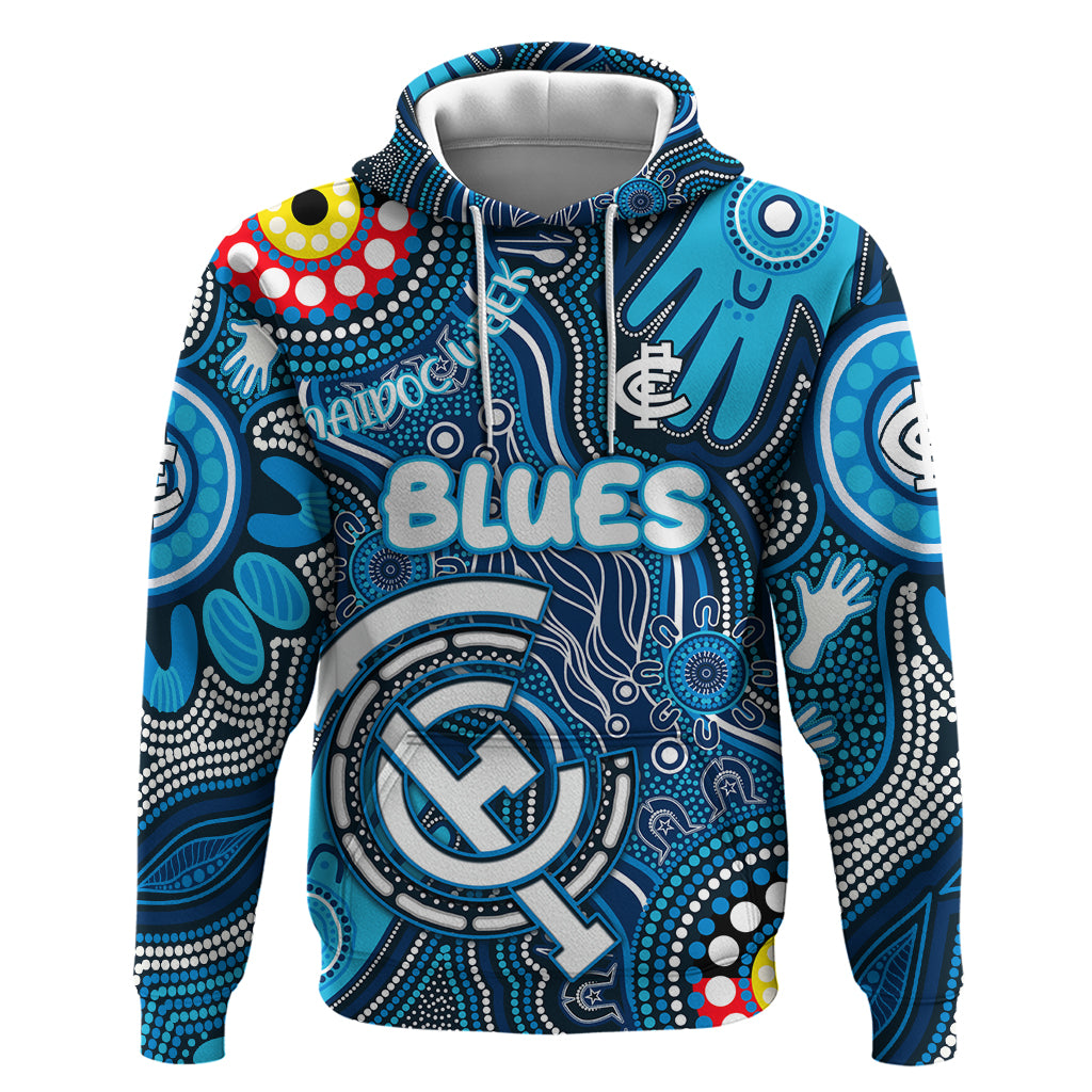 Personalised NAIDOC Week 2024 Carlton Blues Hoodie Australian Aboriginal Hand Painting