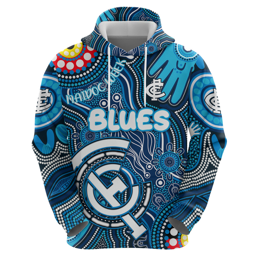 Personalised NAIDOC Week 2024 Carlton Blues Hoodie Australian Aboriginal Hand Painting