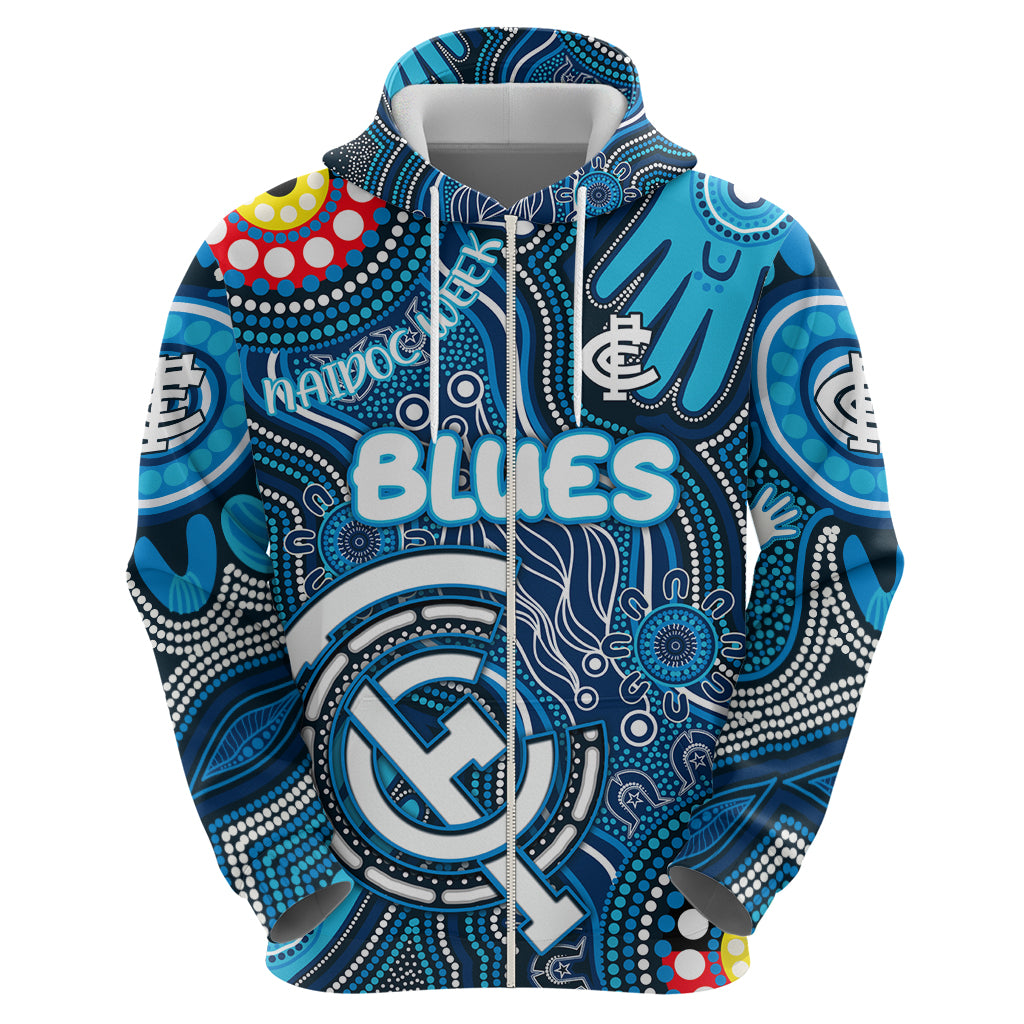 Personalised NAIDOC Week 2024 Carlton Blues Hoodie Australian Aboriginal Hand Painting