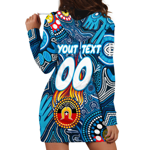 Personalised NAIDOC Week 2024 Carlton Blues Hoodie Dress Australian Aboriginal Hand Painting