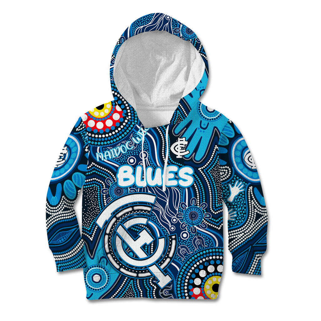 Personalised NAIDOC Week 2024 Carlton Blues Kid Hoodie Australian Aboriginal Hand Painting