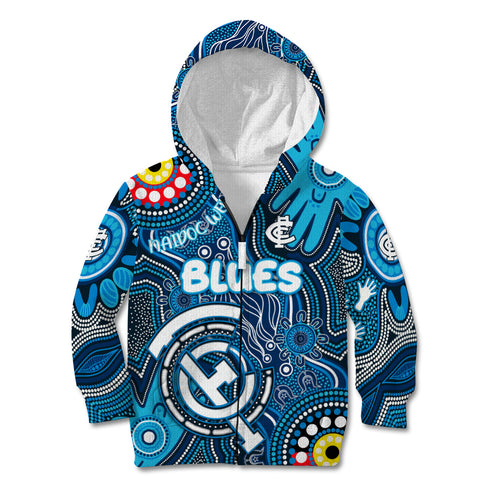 Personalised NAIDOC Week 2024 Carlton Blues Kid Hoodie Australian Aboriginal Hand Painting
