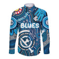 Personalised NAIDOC Week 2024 Carlton Blues Long Sleeve Button Shirt Australian Aboriginal Hand Painting