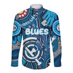 Personalised NAIDOC Week 2024 Carlton Blues Long Sleeve Button Shirt Australian Aboriginal Hand Painting