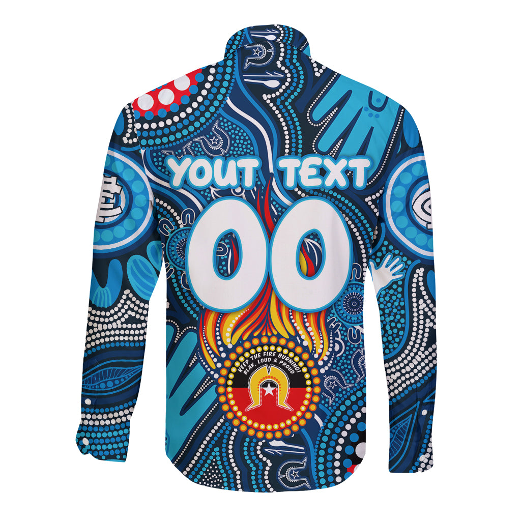 Personalised NAIDOC Week 2024 Carlton Blues Long Sleeve Button Shirt Australian Aboriginal Hand Painting