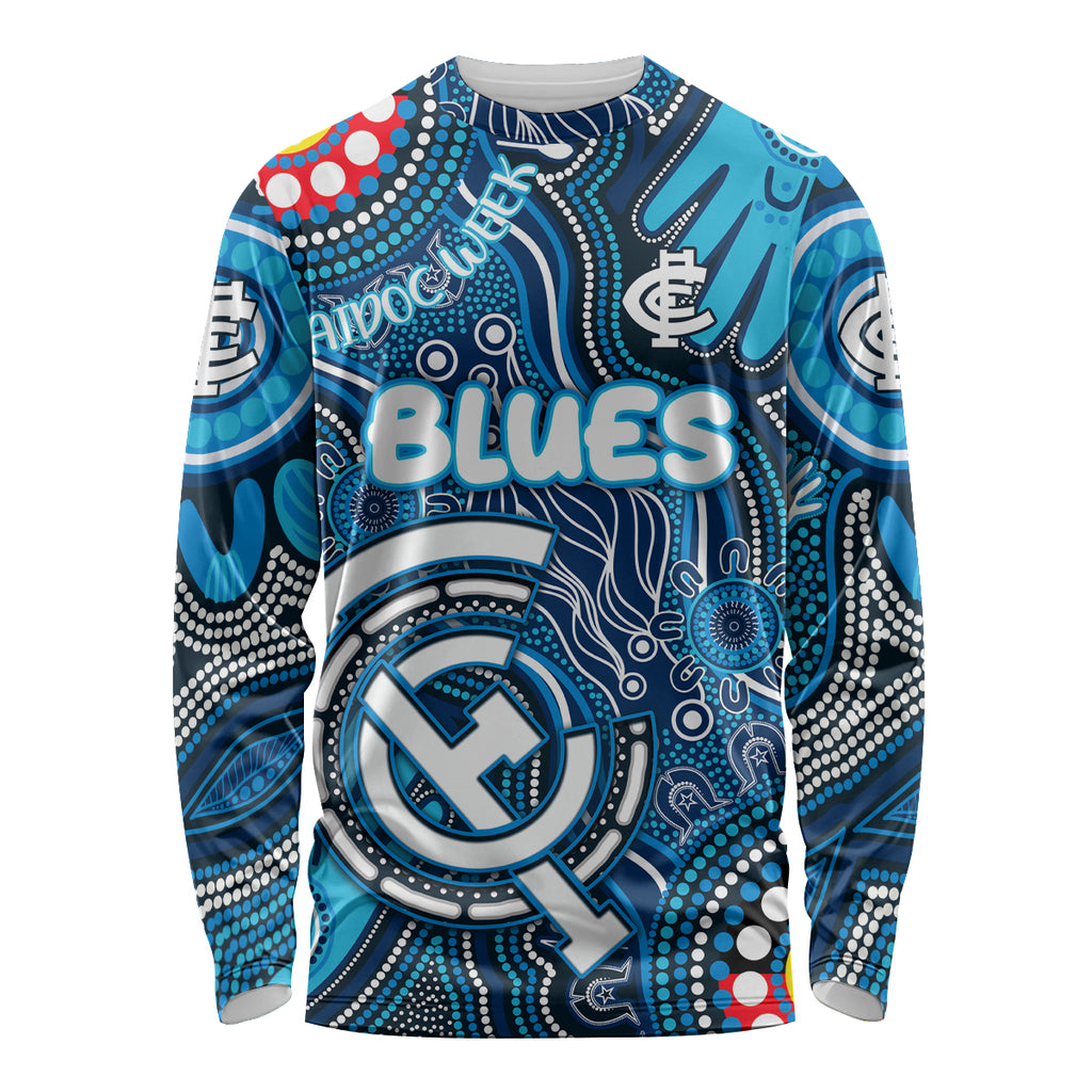 Personalised NAIDOC Week 2024 Carlton Blues Long Sleeve Shirt Australian Aboriginal Hand Painting