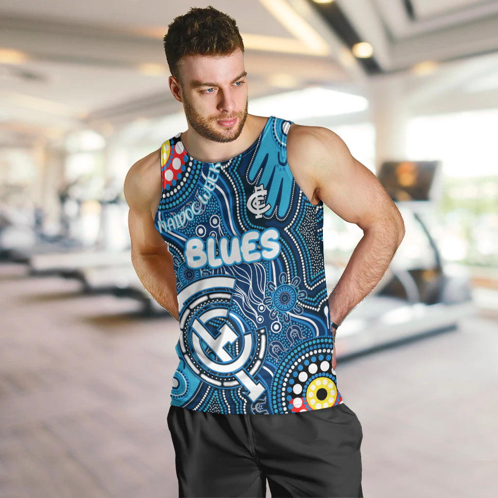 Personalised NAIDOC Week 2024 Carlton Blues Men Tank Top Australian Aboriginal Hand Painting