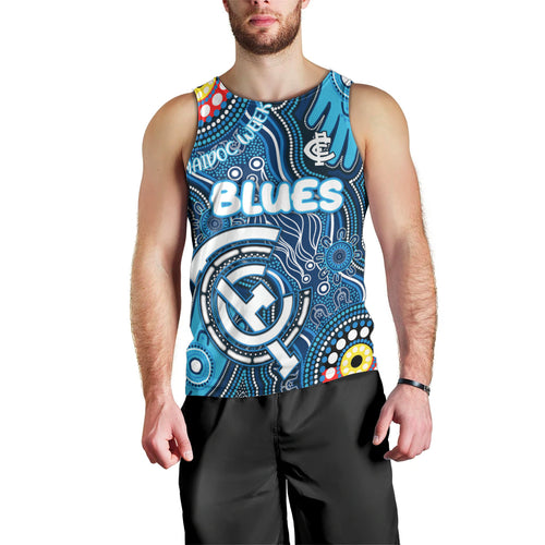 Personalised NAIDOC Week 2024 Carlton Blues Men Tank Top Australian Aboriginal Hand Painting