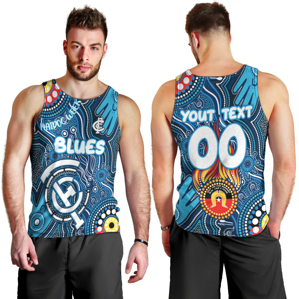 Personalised NAIDOC Week 2024 Carlton Blues Men Tank Top Australian Aboriginal Hand Painting