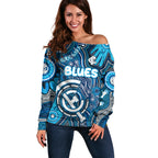 Personalised NAIDOC Week 2024 Carlton Blues Off Shoulder Sweater Australian Aboriginal Hand Painting