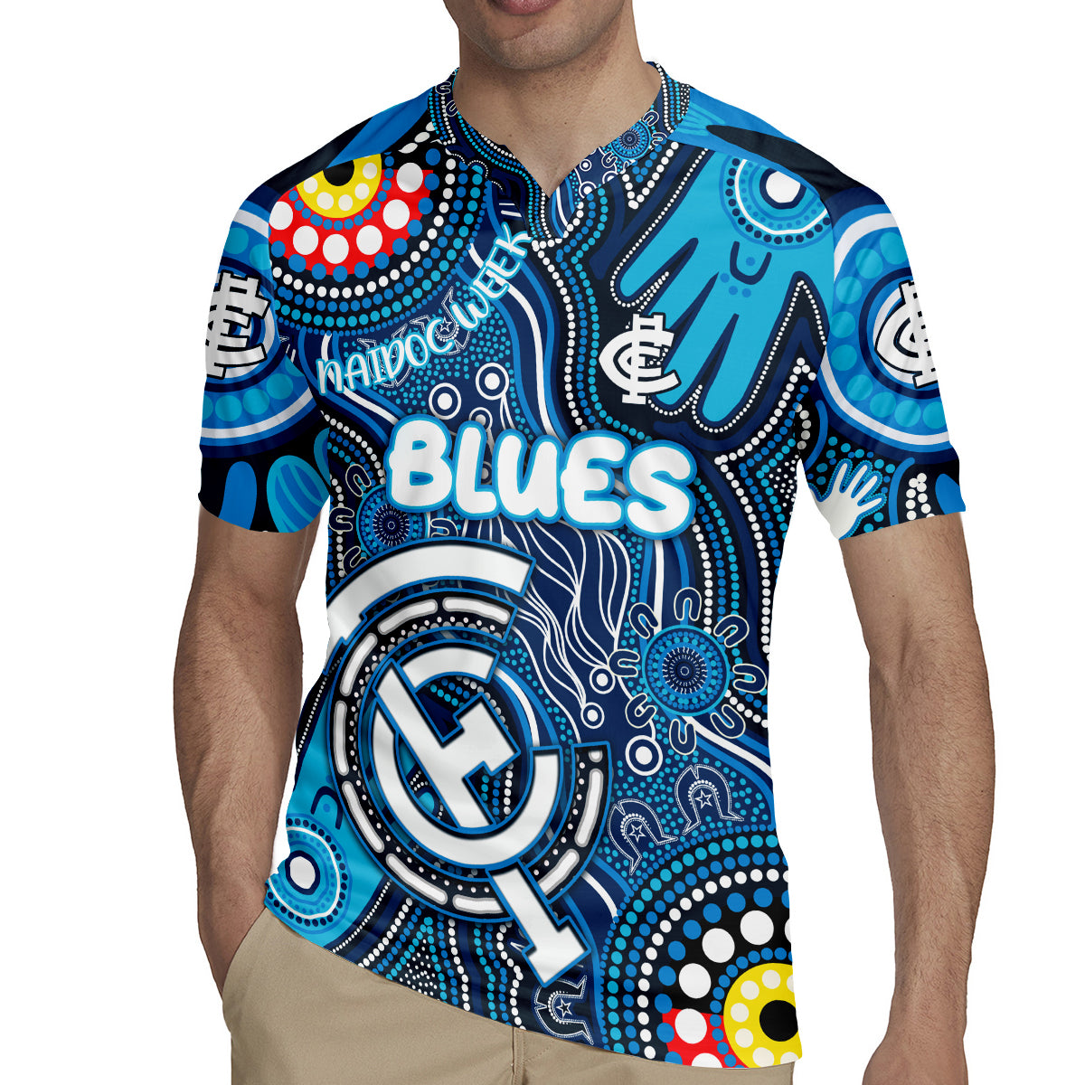 Personalised NAIDOC Week 2024 Carlton Blues Rugby Jersey Australian Aboriginal Hand Painting