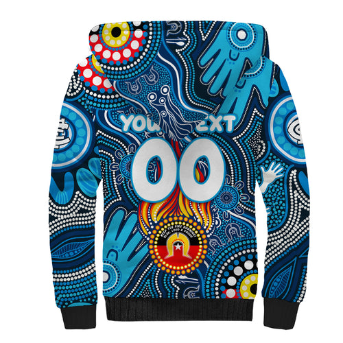 Personalised NAIDOC Week 2024 Carlton Blues Sherpa Hoodie Australian Aboriginal Hand Painting