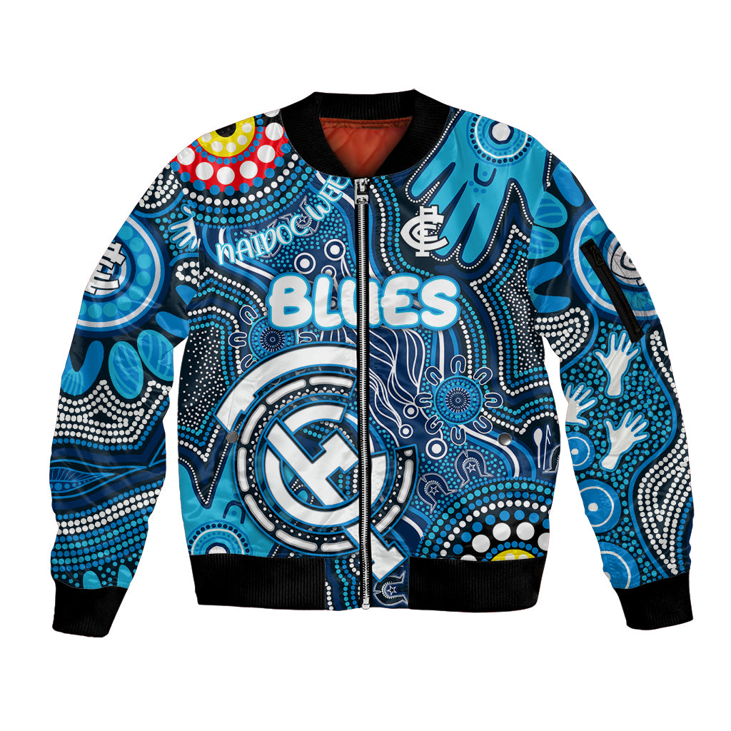Personalised NAIDOC Week 2024 Carlton Blues Sleeve Zip Bomber Jacket Australian Aboriginal Hand Painting