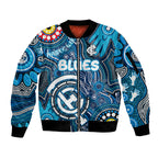 Personalised NAIDOC Week 2024 Carlton Blues Sleeve Zip Bomber Jacket Australian Aboriginal Hand Painting