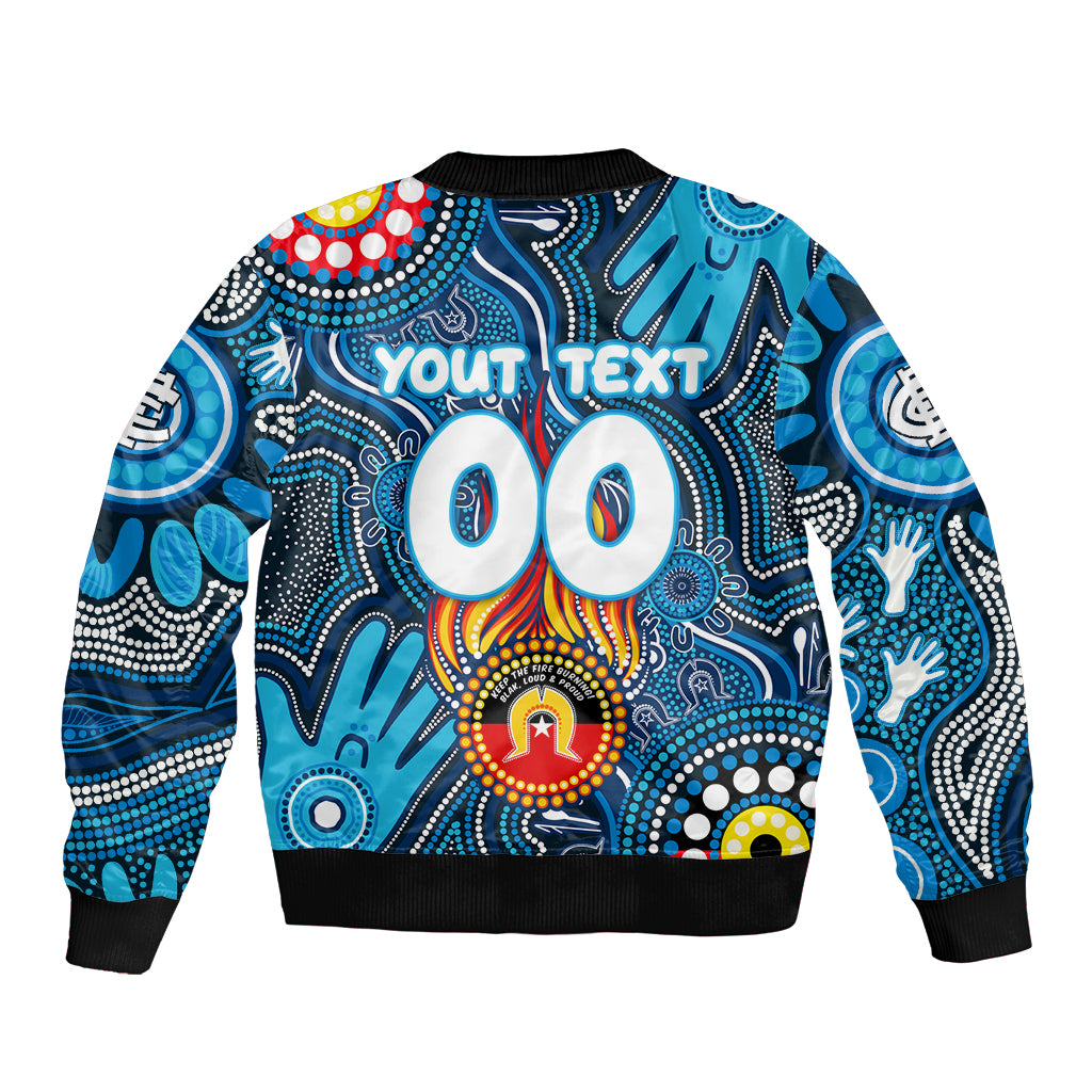 Personalised NAIDOC Week 2024 Carlton Blues Sleeve Zip Bomber Jacket Australian Aboriginal Hand Painting