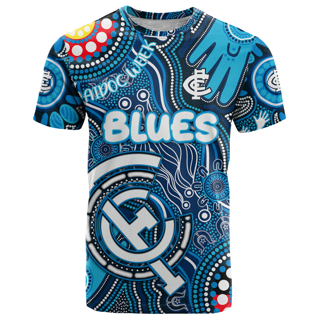 Personalised NAIDOC Week 2024 Carlton Blues T Shirt Australian Aboriginal Hand Painting