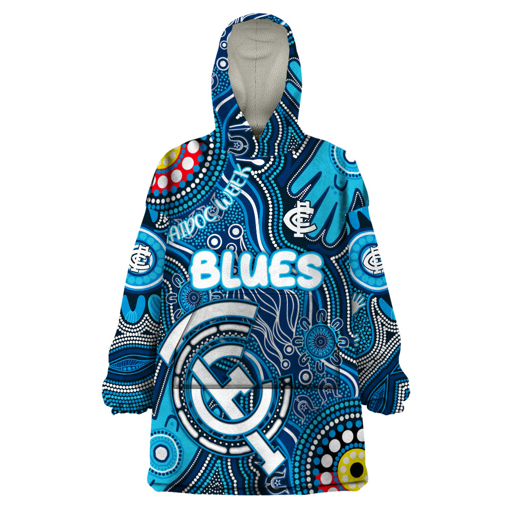 Personalised NAIDOC Week 2024 Carlton Blues Wearable Blanket Hoodie Australian Aboriginal Hand Painting