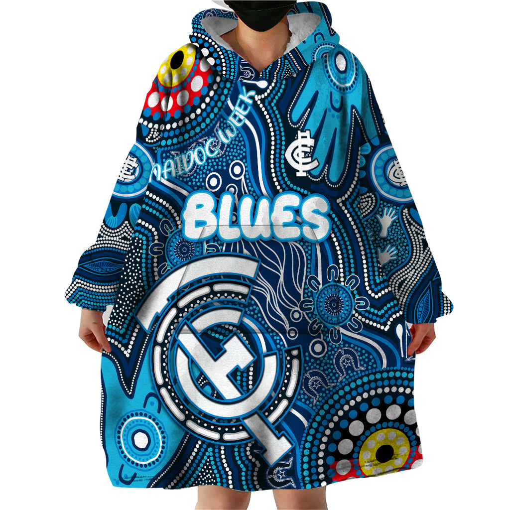 Personalised NAIDOC Week 2024 Carlton Blues Wearable Blanket Hoodie Australian Aboriginal Hand Painting