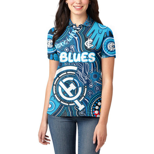 Personalised NAIDOC Week 2024 Carlton Blues Women Polo Shirt Australian Aboriginal Hand Painting