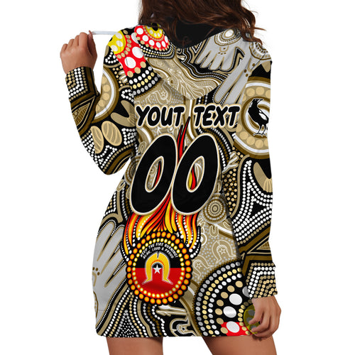 Personalised NAIDOC Week 2024 Collingwood Magpies Hoodie Dress Australian Aboriginal Hand Painting