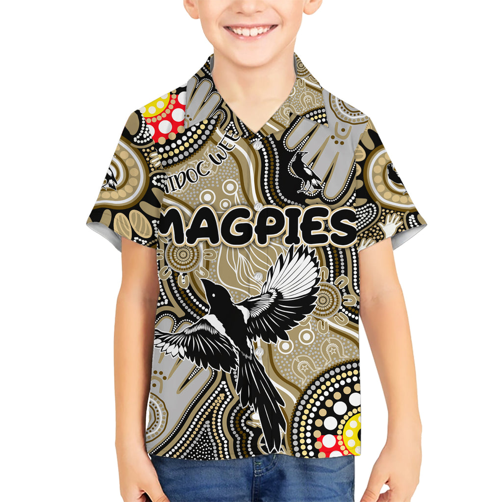 Personalised NAIDOC Week 2024 Collingwood Magpies Kid Hawaiian Shirt Australian Aboriginal Hand Painting