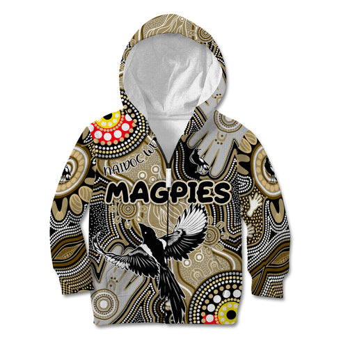 Personalised NAIDOC Week 2024 Collingwood Magpies Kid Hoodie Australian Aboriginal Hand Painting