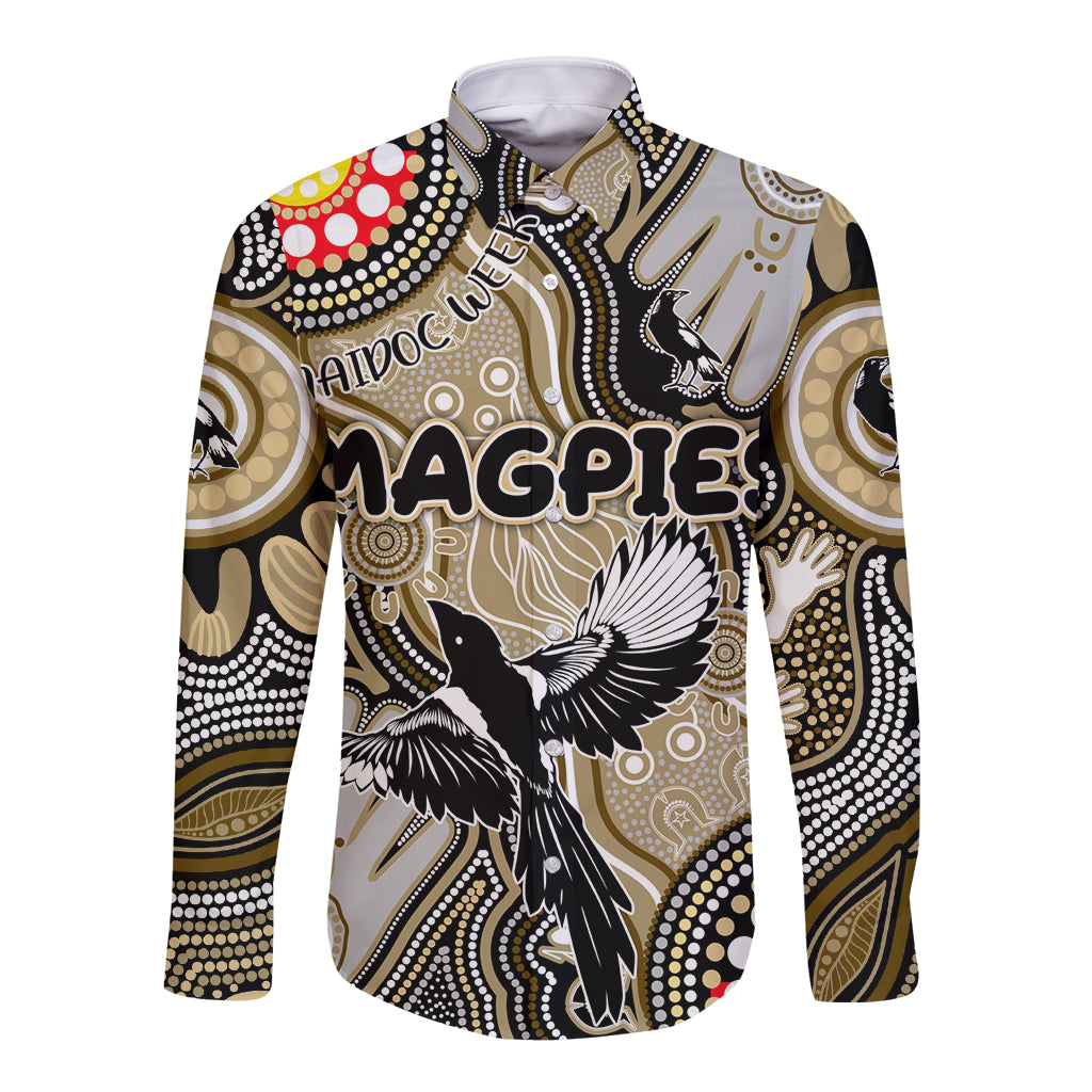 Personalised NAIDOC Week 2024 Collingwood Magpies Long Sleeve Button Shirt Australian Aboriginal Hand Painting