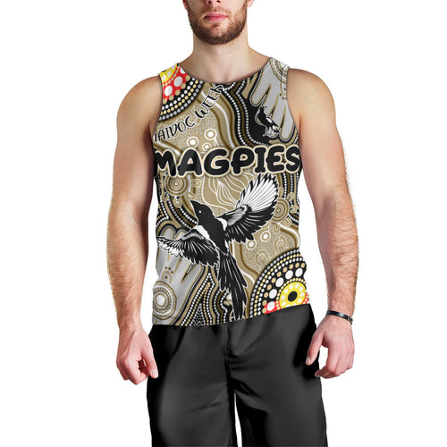 Personalised NAIDOC Week 2024 Collingwood Magpies Men Tank Top Australian Aboriginal Hand Painting