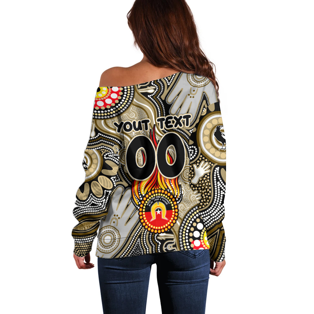 Personalised NAIDOC Week 2024 Collingwood Magpies Off Shoulder Sweater Australian Aboriginal Hand Painting