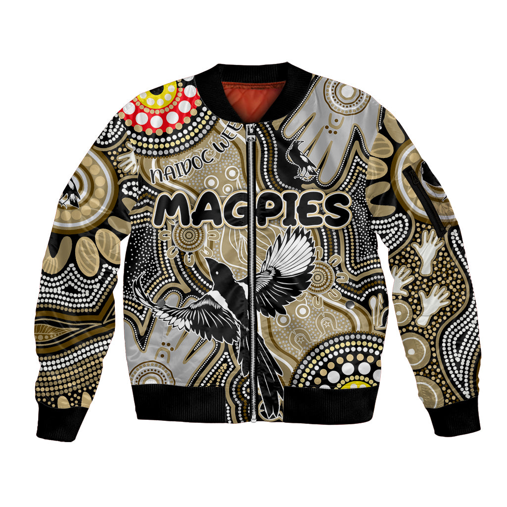 Personalised NAIDOC Week 2024 Collingwood Magpies Sleeve Zip Bomber Jacket Australian Aboriginal Hand Painting