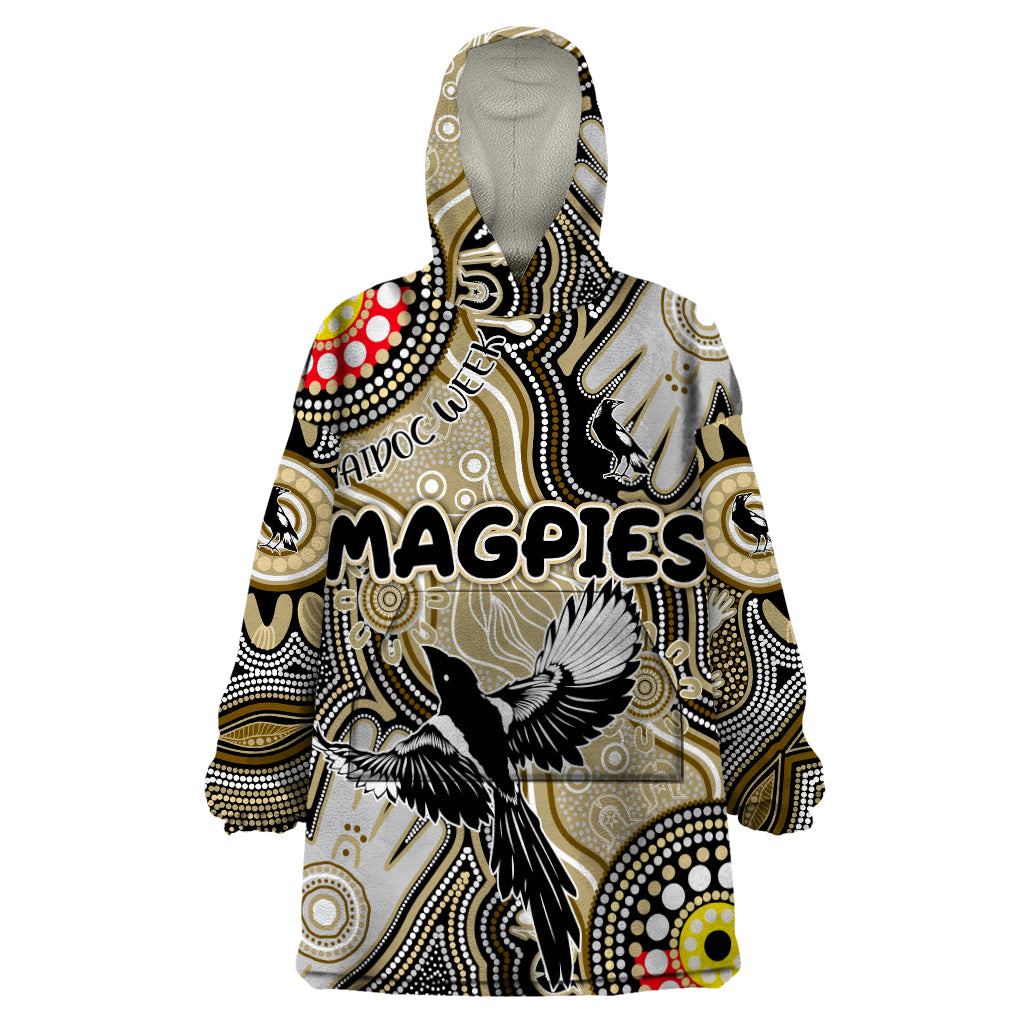 Personalised NAIDOC Week 2024 Collingwood Magpies Wearable Blanket Hoodie Australian Aboriginal Hand Painting