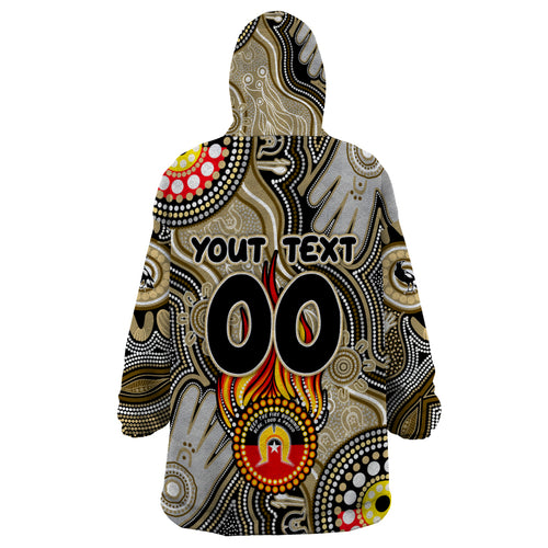 Personalised NAIDOC Week 2024 Collingwood Magpies Wearable Blanket Hoodie Australian Aboriginal Hand Painting